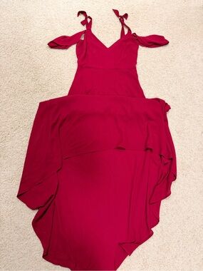 Express Pink-Red High-Low Maxi Dress with Cold-Shoulder Tie Straps